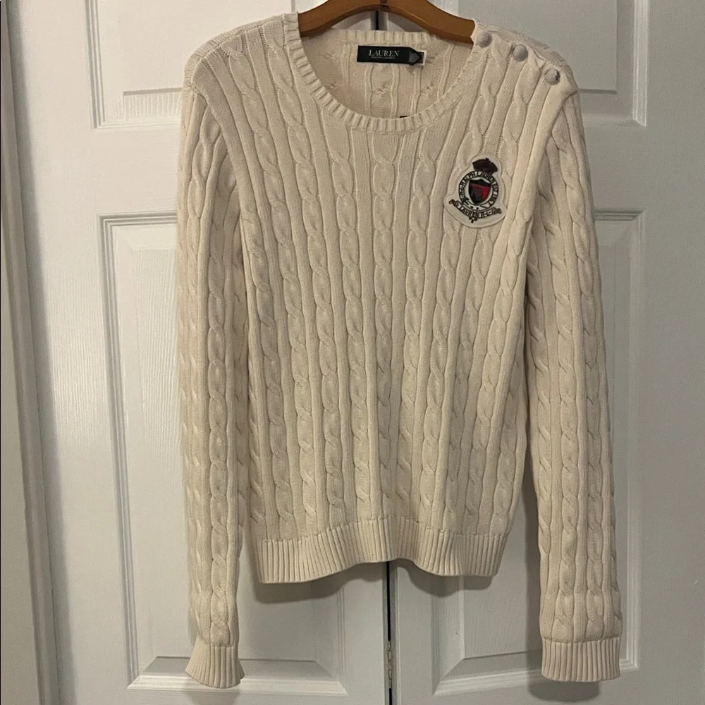 Ralph Lauren Beige Cable Knit Sweater with Crest Patch - Picture 3 of 10